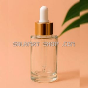 شیشه قطره چکان شفاف 18 سی سی درب فلزی طلایی سفید