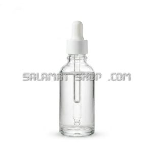 شیشه قطره چکان شفاف رزوه ای 50 سی سی سر پلاستیکی سفید